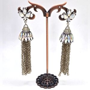 Large Crystal Earrings in Jelly Fish Style Enamel 4 inches Saks Fifth Avenue